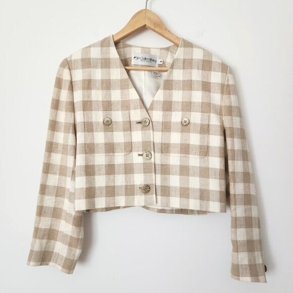 Vtg 70s Plaid Skirt Set Sz 10 Tan Jacket Union Made Linen JH Collectibles ILGWU - Picture 2 of 16